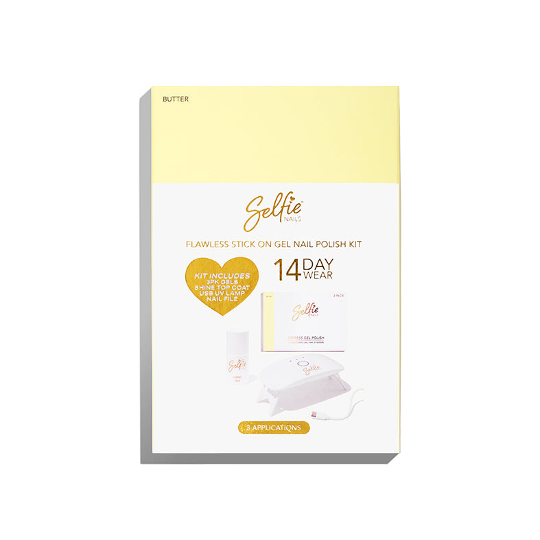 Selfie Nails Gift Box Nail Kit in colour Butter showing the back of the box